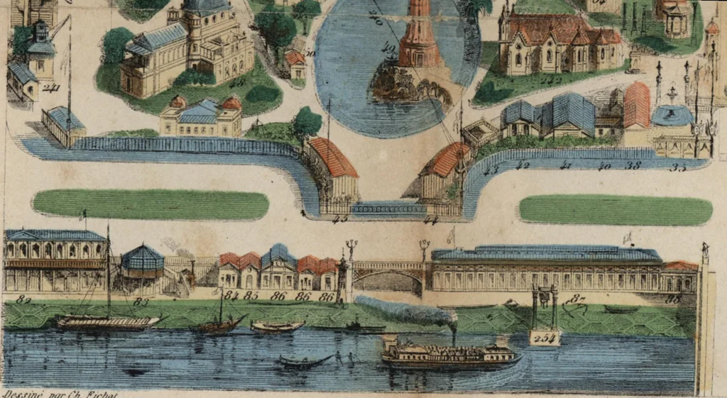 An illustration from Les curiosités de l'Exposition universelle de 1867 : suivi d'un indicateur pratique des moyens de transport, des prix d'entrée, etc. : avec six plans, 1867, leaf 224