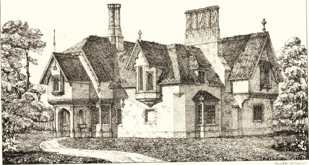 An illustration from Designs for parsonage houses, alms houses, etc., etc. : with examples of gables, and other curious remains of old English architecture, 1827, leaf 28