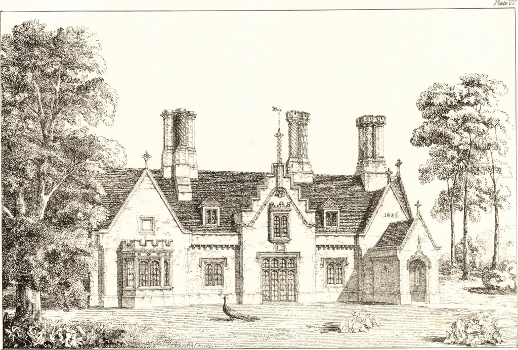 An illustration from Designs for parsonage houses, alms houses, etc., etc. : with examples of gables, and other curious remains of old English architecture, 1827, leaf 32
