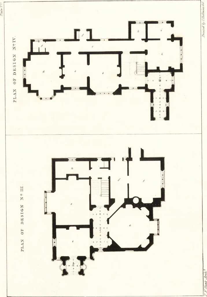 An illustration from Designs for parsonage houses, alms houses, etc., etc. : with examples of gables, and other curious remains of old English architecture, 1827, leaf 34