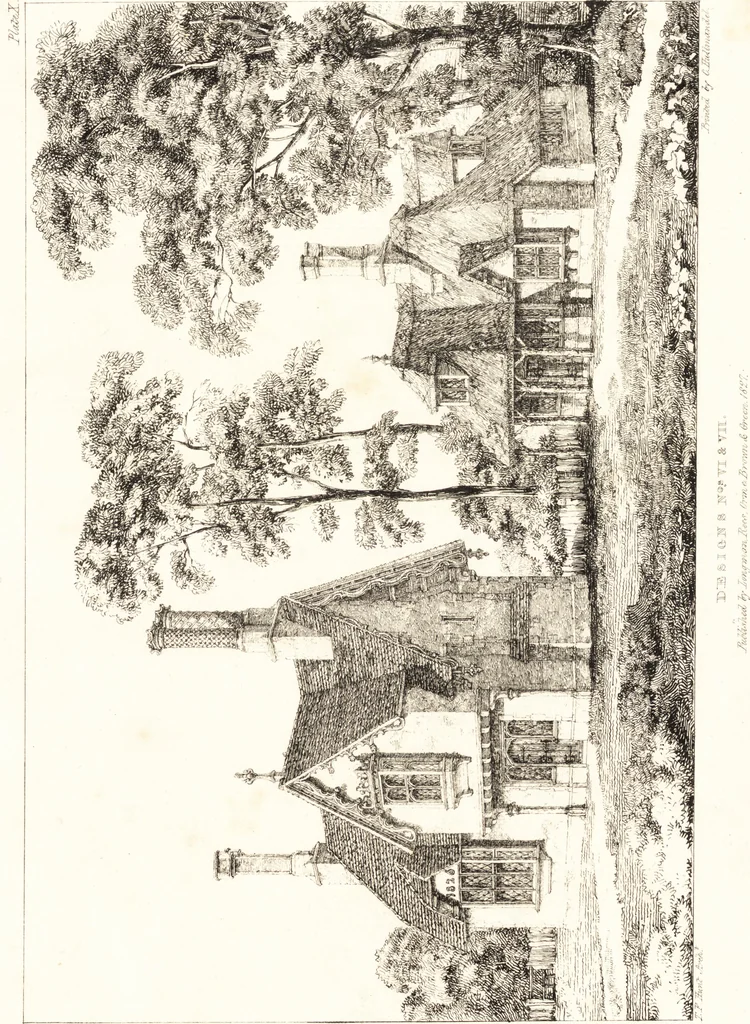 An illustration from Designs for parsonage houses, alms houses, etc., etc. : with examples of gables, and other curious remains of old English architecture, 1827, leaf 46