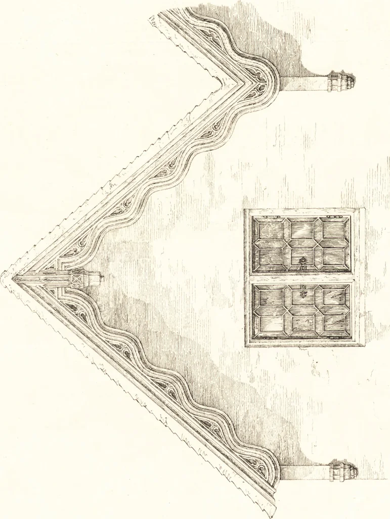 An illustration from Designs for parsonage houses, alms houses, etc., etc. : with examples of gables, and other curious remains of old English architecture, 1827, leaf 52