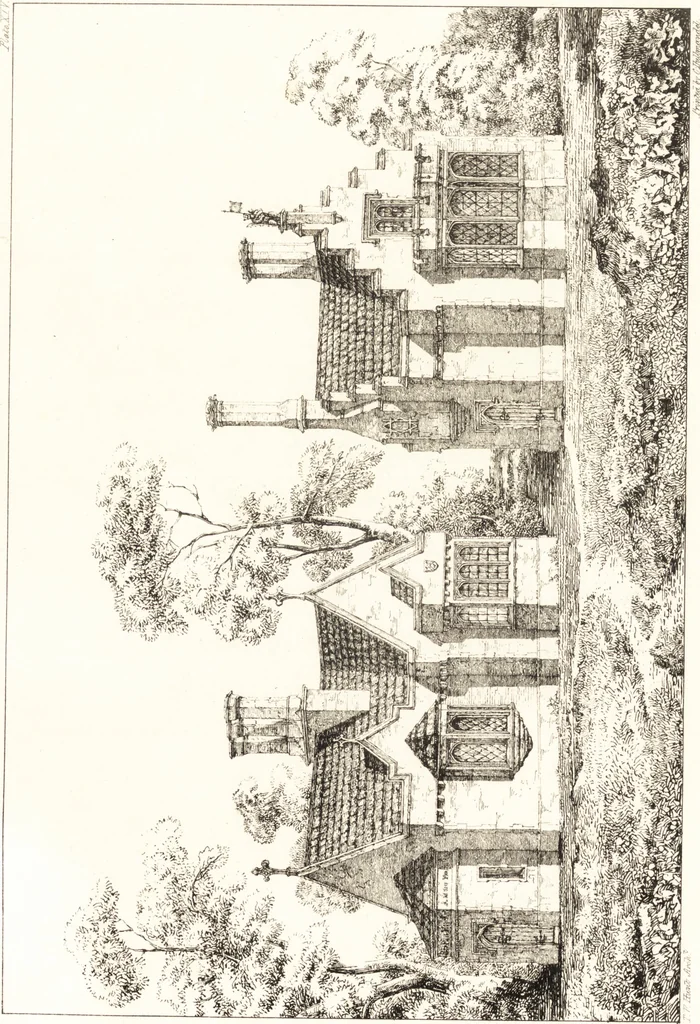 An illustration from Designs for parsonage houses, alms houses, etc., etc. : with examples of gables, and other curious remains of old English architecture, 1827, leaf 62