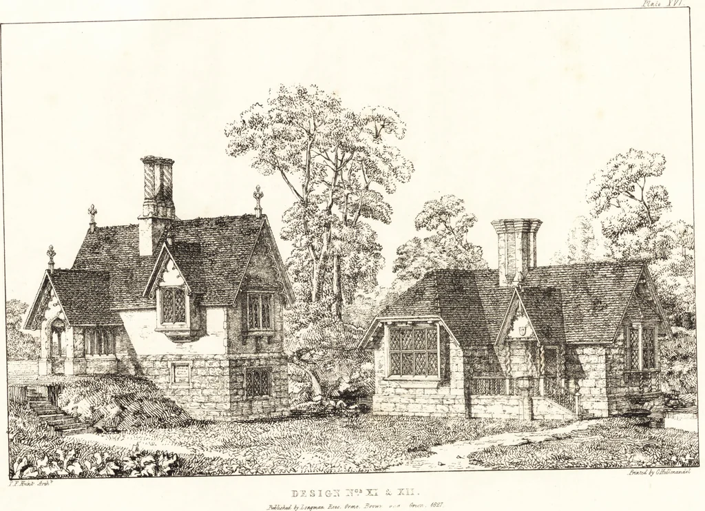 An illustration from Designs for parsonage houses, alms houses, etc., etc. : with examples of gables, and other curious remains of old English architecture, 1827, leaf 70