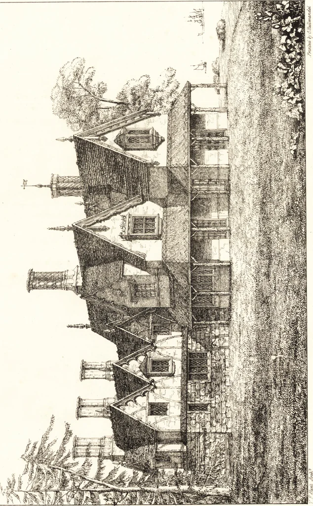 An illustration from Designs for parsonage houses, alms houses, etc., etc. : with examples of gables, and other curious remains of old English architecture, 1827, leaf 80