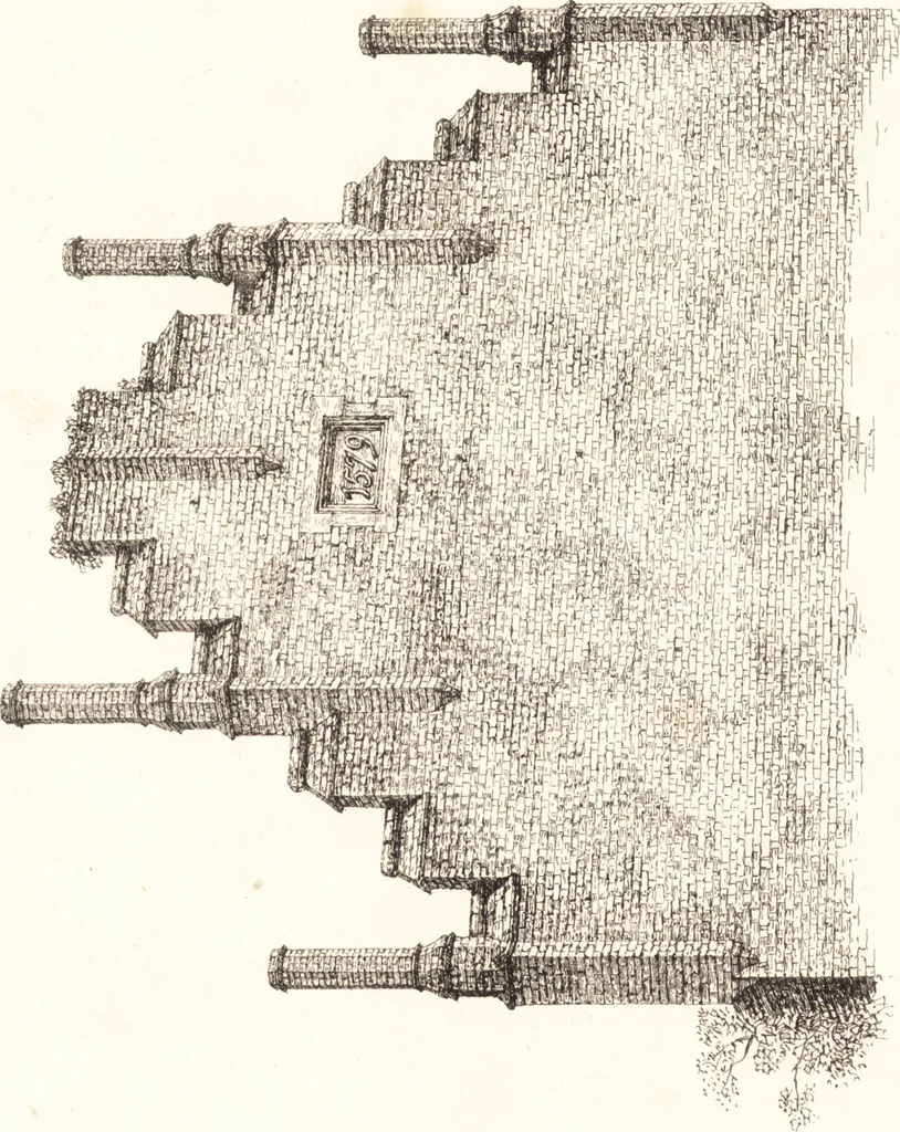 An illustration from Designs for parsonage houses, alms houses, etc., etc. : with examples of gables, and other curious remains of old English architecture, 1827, leaf 85
