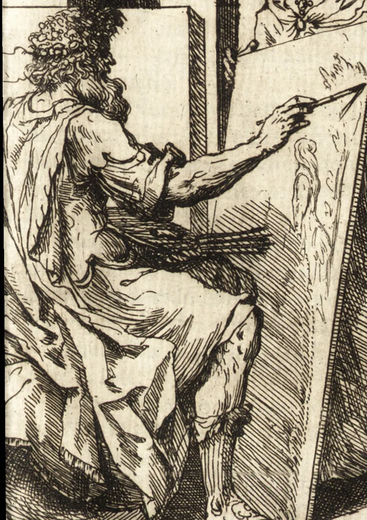 An illustration from Dialogos de la pintvra : sv defensa, origen, esse[n]cia, definicion, modos y diferencias, 1633, leaf 238