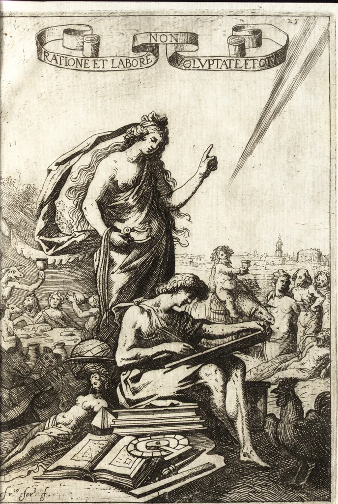 An illustration from Dialogos de la pintvra : sv defensa, origen, esse[n]cia, definicion, modos y diferencias, 1633, leaf 74