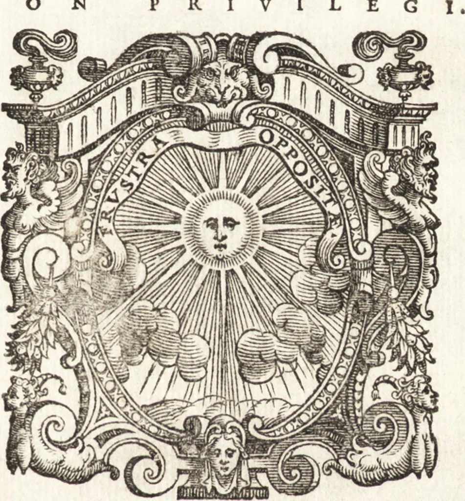 An illustration from Discorsi del signor Torqvto Tasso dell'arte poetica, et in particolare del poema heroico : et insieme il primo libro delle lettere scritte à diuersi suoi amici : lequali, oltra la famigliarità, sono ripiene di molti concetti & auertimenti poetici à dichiaratione d'alcuni luoghi della sua Gierusalemme liberata : gli vni e l'altre scritte nel tempo, ch'egli compose detto suo poema : non piu stampati, 1587, leaf 4