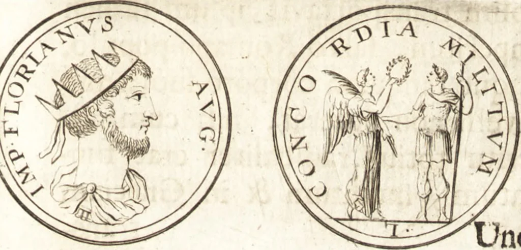 An illustration from Dissertatio de ortu et interitu Imperii Romani : qua examinatur nobilis illa, ut eam vocat merito summus Grotius, cum apud historicos, tum etiam JCtos tractata quaestio, anea, quae olim fuerint Romani Imperii, jam sint Germanici regni, propter translationem Imperii Romani in Carolum M. factam, vel an nulla translatio ejusmodi facta, sed, populo Romano eodem hodie, qui olim fuit, penes eundem quoque imperium mansisse dicendum, tanquam penes corpus, in quo esset ac viveret, 1698, leaf 184