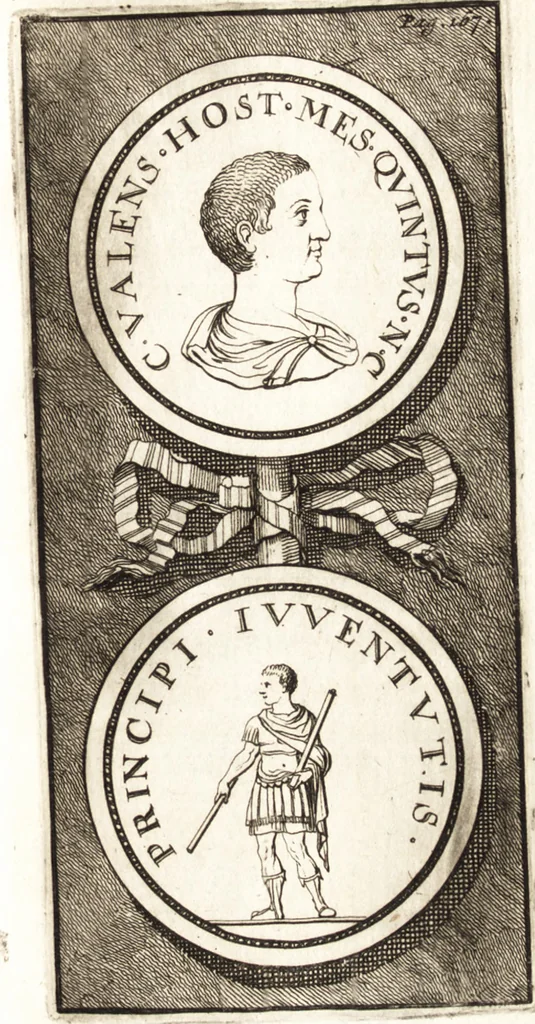 An illustration from Dissertatio de ortu et interitu Imperii Romani : qua examinatur nobilis illa, ut eam vocat merito summus Grotius, cum apud historicos, tum etiam JCtos tractata quaestio, anea, quae olim fuerint Romani Imperii, jam sint Germanici regni, propter translationem Imperii Romani in Carolum M. factam, vel an nulla translatio ejusmodi facta, sed, populo Romano eodem hodie, qui olim fuit, penes eundem quoque imperium mansisse dicendum, tanquam penes corpus, in quo esset ac viveret, 1698, leaf 202