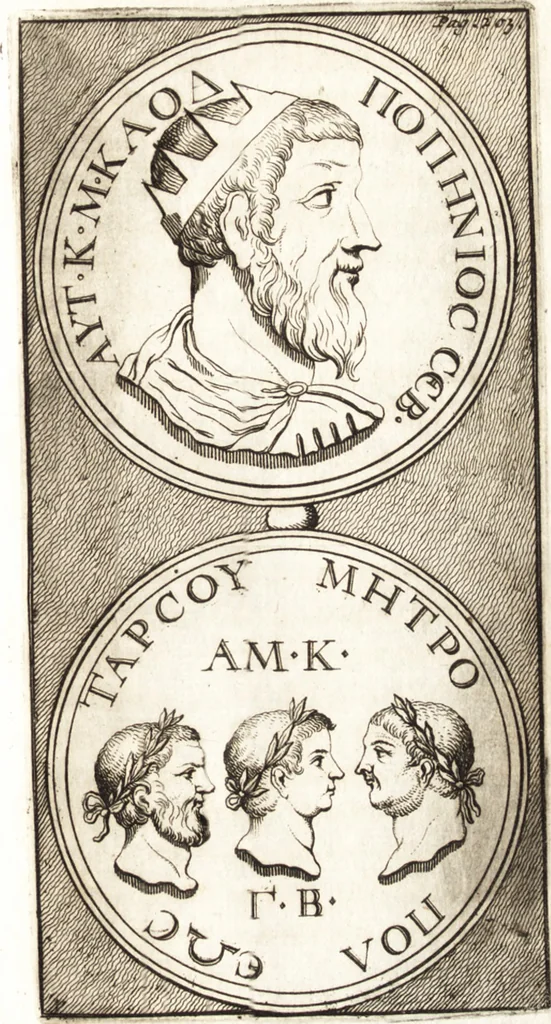 An illustration from Dissertatio de ortu et interitu Imperii Romani : qua examinatur nobilis illa, ut eam vocat merito summus Grotius, cum apud historicos, tum etiam JCtos tractata quaestio, anea, quae olim fuerint Romani Imperii, jam sint Germanici regni, propter translationem Imperii Romani in Carolum M. factam, vel an nulla translatio ejusmodi facta, sed, populo Romano eodem hodie, qui olim fuit, penes eundem quoque imperium mansisse dicendum, tanquam penes corpus, in quo esset ac viveret, 1698, leaf 250