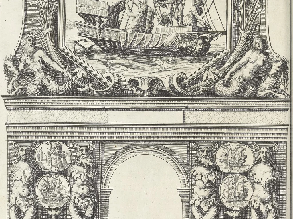 An illustration from Eloges et discours sur la triomphante reception du roy en sa ville de Paris, apres la reduction de la Rochelle : accompagnez des figures, tant des arcs de triomphe que des autres preparatifs, 1629, leaf 183