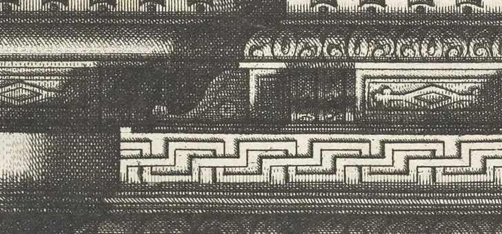 An illustration from Das erst Buch, gemacht avff de zvvey Colommen Dorica vnd Ionica [graphic] : sampt iren podien, bases, cornicen, capitelen, architraben, phrisen vnd coronamenten, eyn jede inn drey manieren gezieret vnd getailet ... gezogen auss dem berumpten Architecten Vitruuio ..., 1565, leaf 69