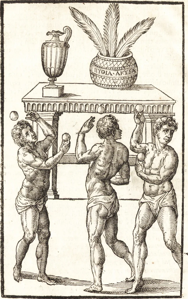 An illustration from Hieronymi Mercurialis Foroliviensis De arte gymnastica libri sex : in quibus exercitationum omnium vetustarum genera, loca, modi, facultates, & quidquid denique ad corporis humani exercitationes pertinet diligenter explicatur, 1672, leaf 151
