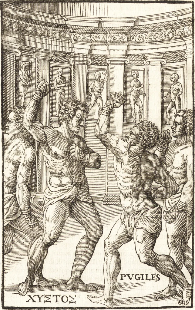 An illustration from Hieronymi Mercurialis Foroliviensis De arte gymnastica libri sex : in quibus exercitationum omnium vetustarum genera, loca, modi, facultates, & quidquid denique ad corporis humani exercitationes pertinet diligenter explicatur, 1672, leaf 173