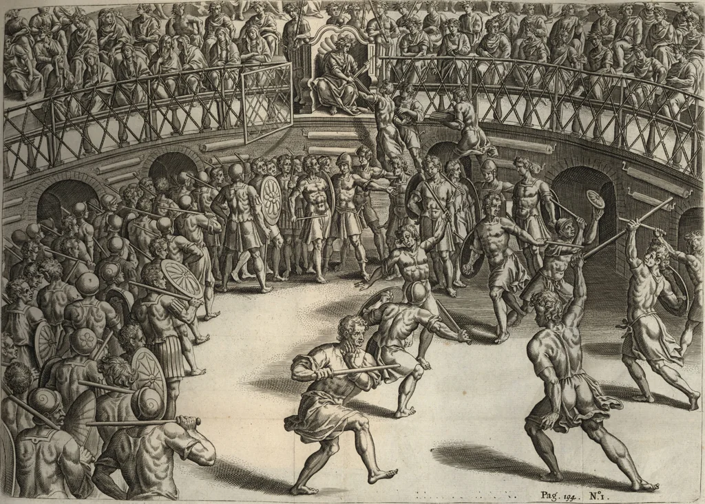 An illustration from Hieronymi Mercurialis Foroliviensis De arte gymnastica libri sex : in quibus exercitationum omnium vetustarum genera, loca, modi, facultates, & quidquid denique ad corporis humani exercitationes pertinet diligenter explicatur, 1672, leaf 218