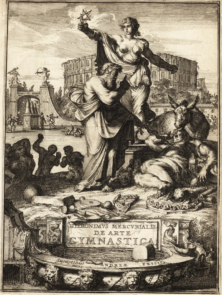 An illustration from Hieronymi Mercurialis Foroliviensis De arte gymnastica libri sex : in quibus exercitationum omnium vetustarum genera, loca, modi, facultates, & quidquid denique ad corporis humani exercitationes pertinet diligenter explicatur, 1672, leaf 6