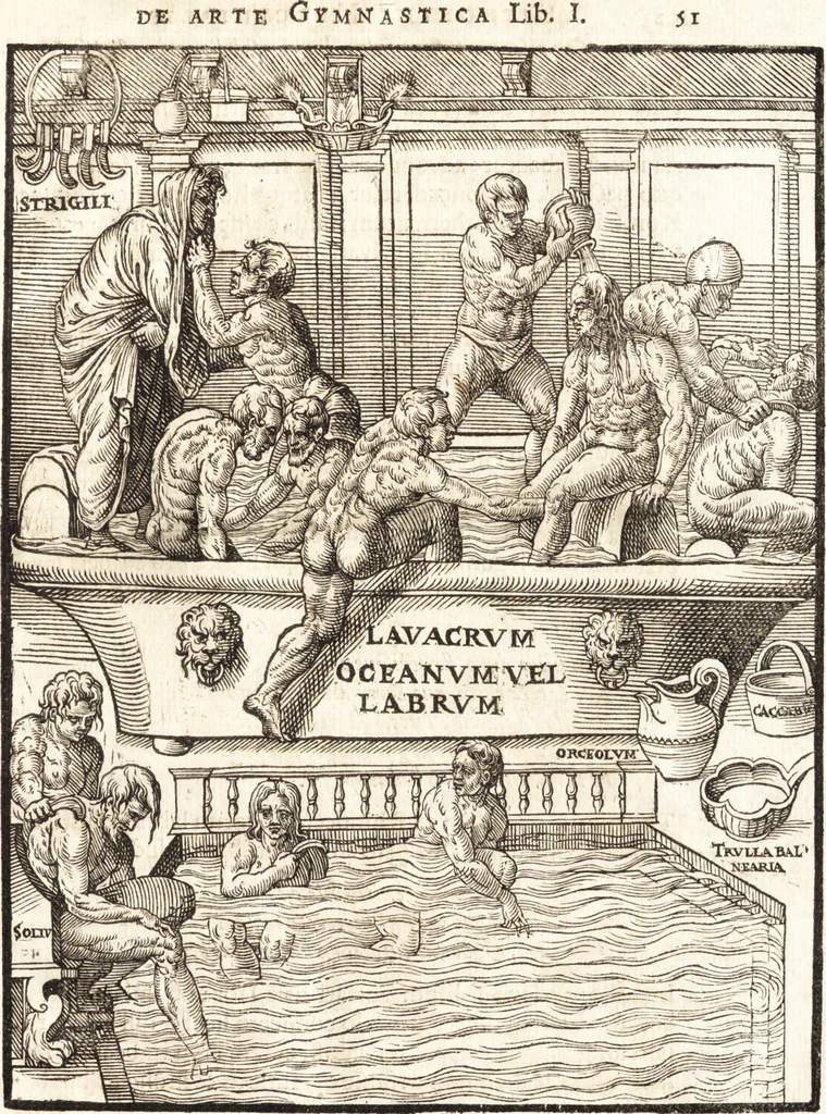 An illustration from Hieronymi Mercurialis Foroliviensis De arte gymnastica libri sex : in quibus exercitationum omnium vetustarum genera, loca, modi, facultates, & quidquid denique ad corporis humani exercitationes pertinet diligenter explicatur, 1672, leaf 70
