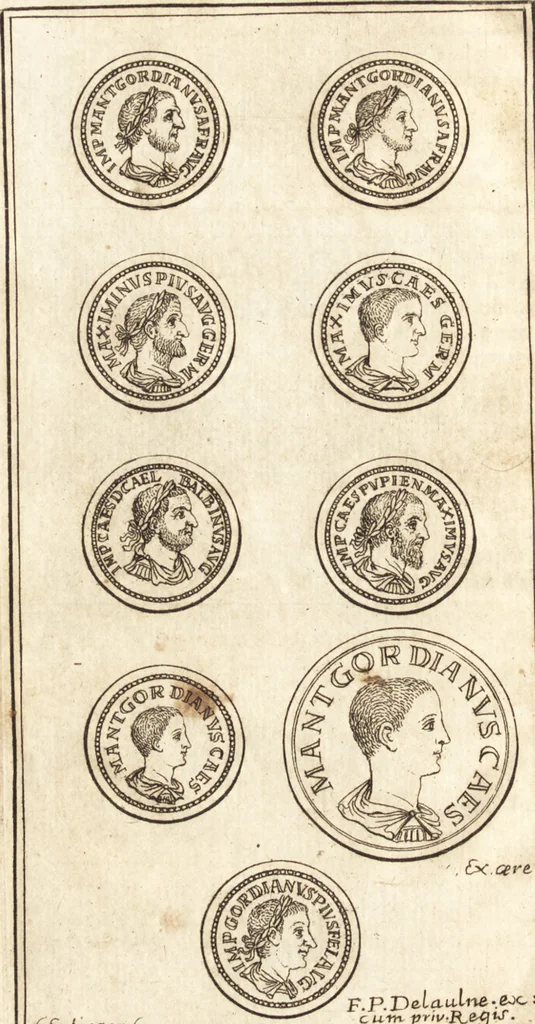 An illustration from Histoire des quatre Gordiens : prouvée et illustrée par les medailles, 1695, leaf 17