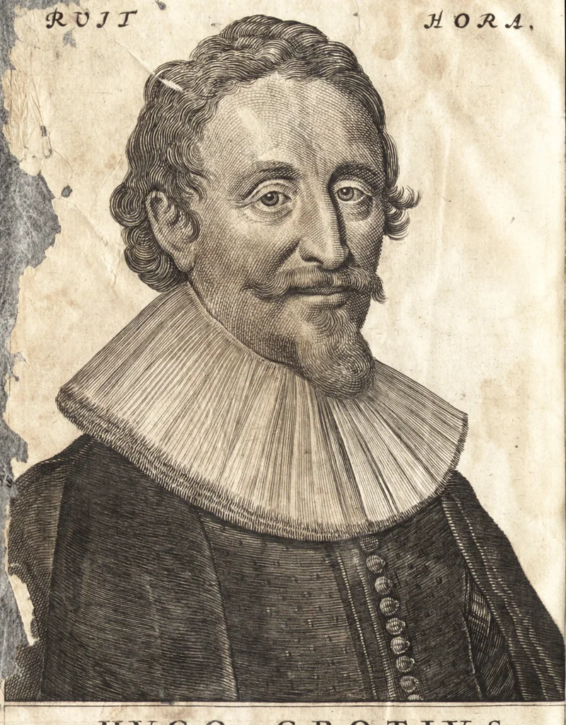An illustration from Hugonis Grotii De jure belli ac pacis libri tres : in quibus jus naturae & gentium, item juris publici praecipua explicantur, 1670, leaf 3