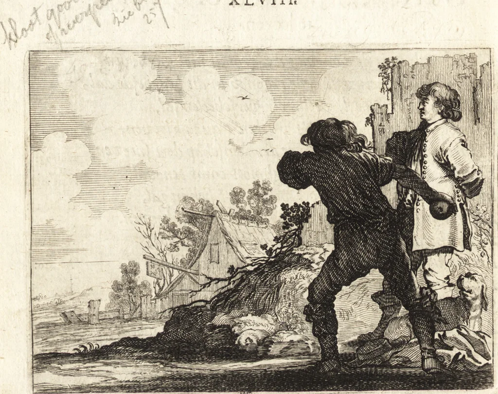 An illustration from Ian vander Veens Zinne-beelden, oft, Adams appel : verciert met seer aerdige const-plaeten : mitsgaders syne oude ende nieuwe ongemeene Bruydt-lofs, ende Zege-zangen, 1642, leaf 279