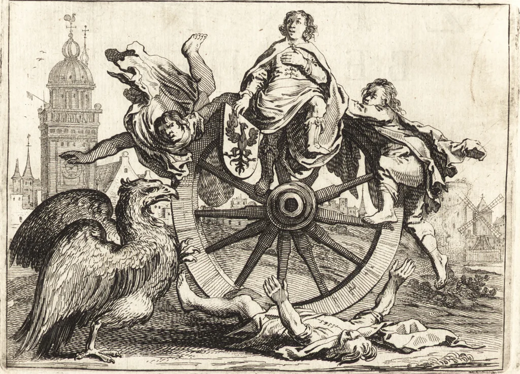 An illustration from Ian vander Veens Zinne-beelden, oft, Adams appel : verciert met seer aerdige const-plaeten : mitsgaders syne oude ende nieuwe ongemeene Bruydt-lofs, ende Zege-zangen, 1642, leaf 31