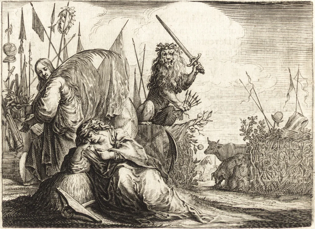 An illustration from Ian vander Veens Zinne-beelden, oft, Adams appel : verciert met seer aerdige const-plaeten : mitsgaders syne oude ende nieuwe ongemeene Bruydt-lofs, ende Zege-zangen, 1642, leaf 35