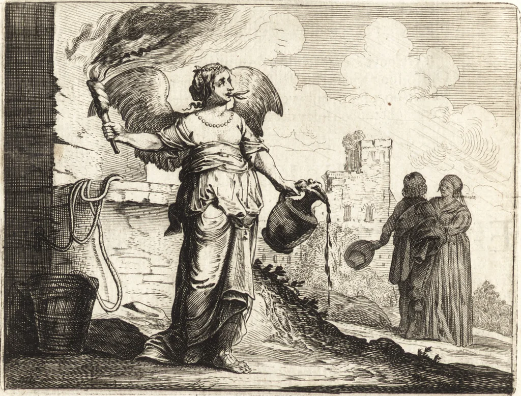 An illustration from Ian vander Veens Zinne-beelden, oft, Adams appel : verciert met seer aerdige const-plaeten : mitsgaders syne oude ende nieuwe ongemeene Bruydt-lofs, ende Zege-zangen, 1642, leaf 43