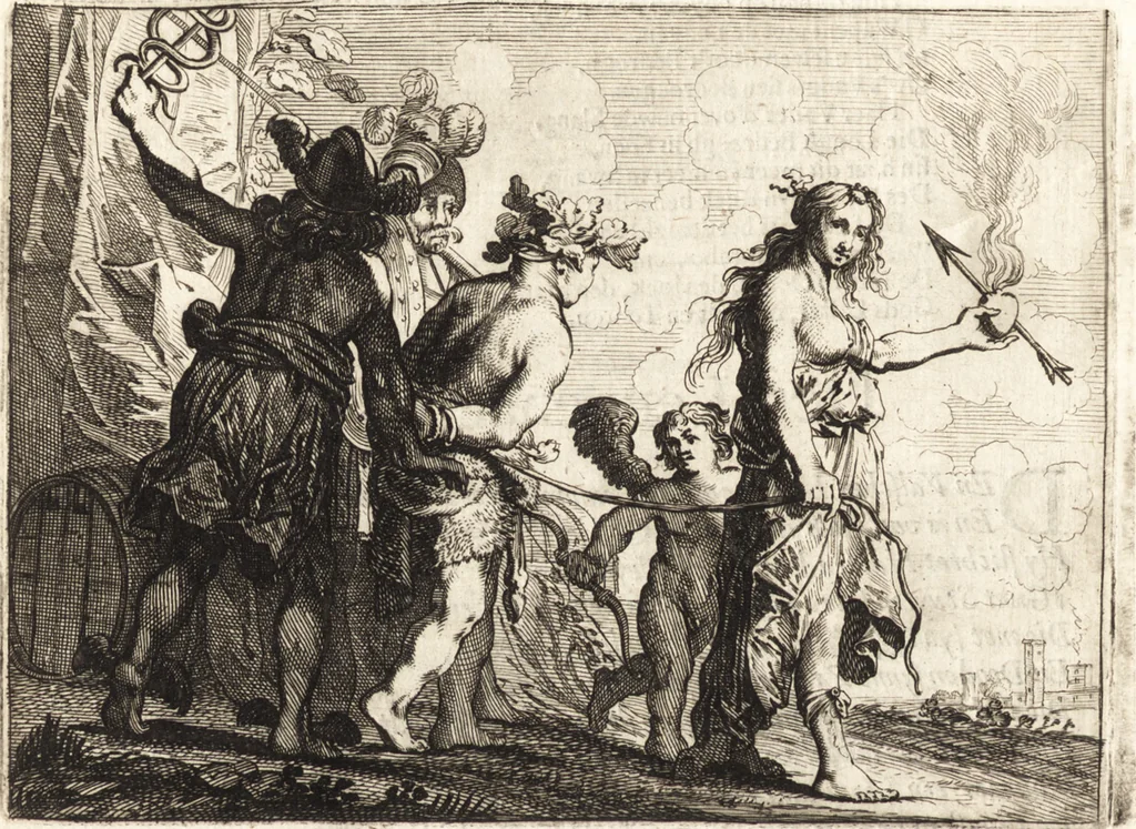 An illustration from Ian vander Veens Zinne-beelden, oft, Adams appel : verciert met seer aerdige const-plaeten : mitsgaders syne oude ende nieuwe ongemeene Bruydt-lofs, ende Zege-zangen, 1642, leaf 55
