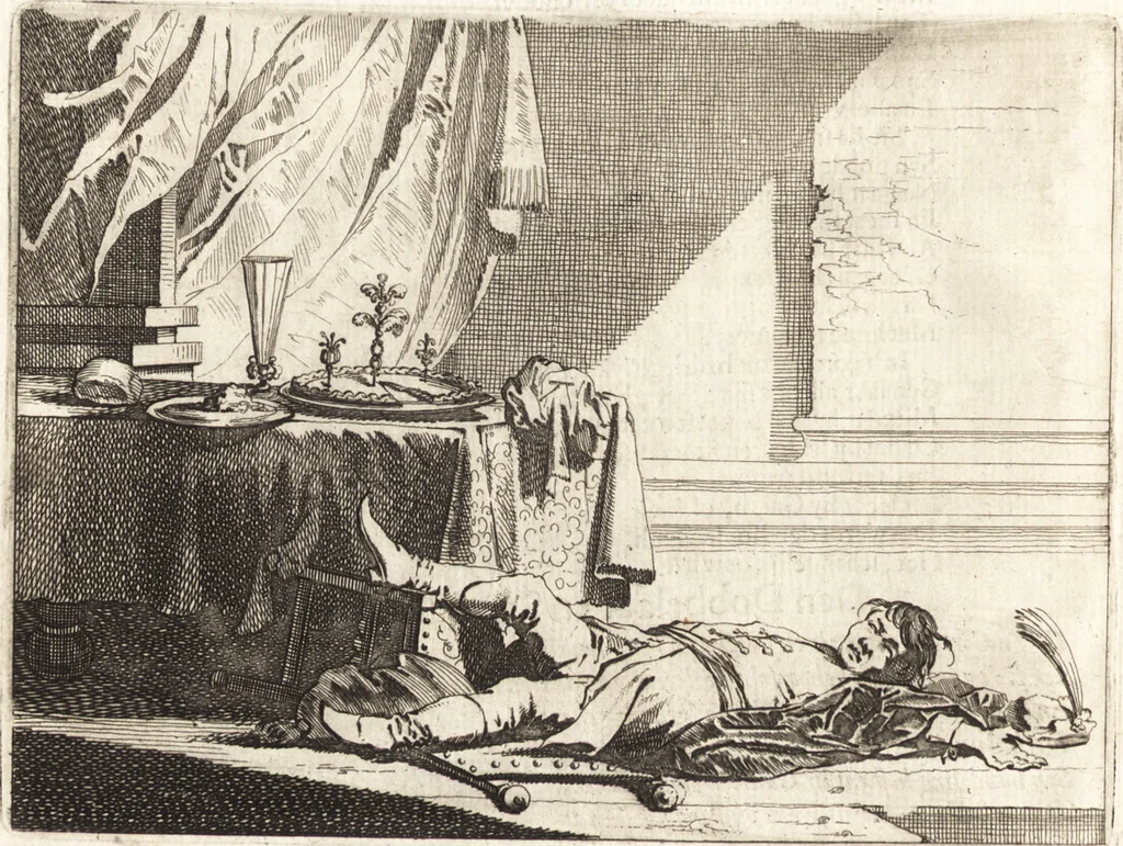 An illustration from Ian vander Veens Zinne-beelden, oft, Adams appel : verciert met seer aerdige const-plaeten : mitsgaders syne oude ende nieuwe ongemeene Bruydt-lofs, ende Zege-zangen, 1642, leaf 63
