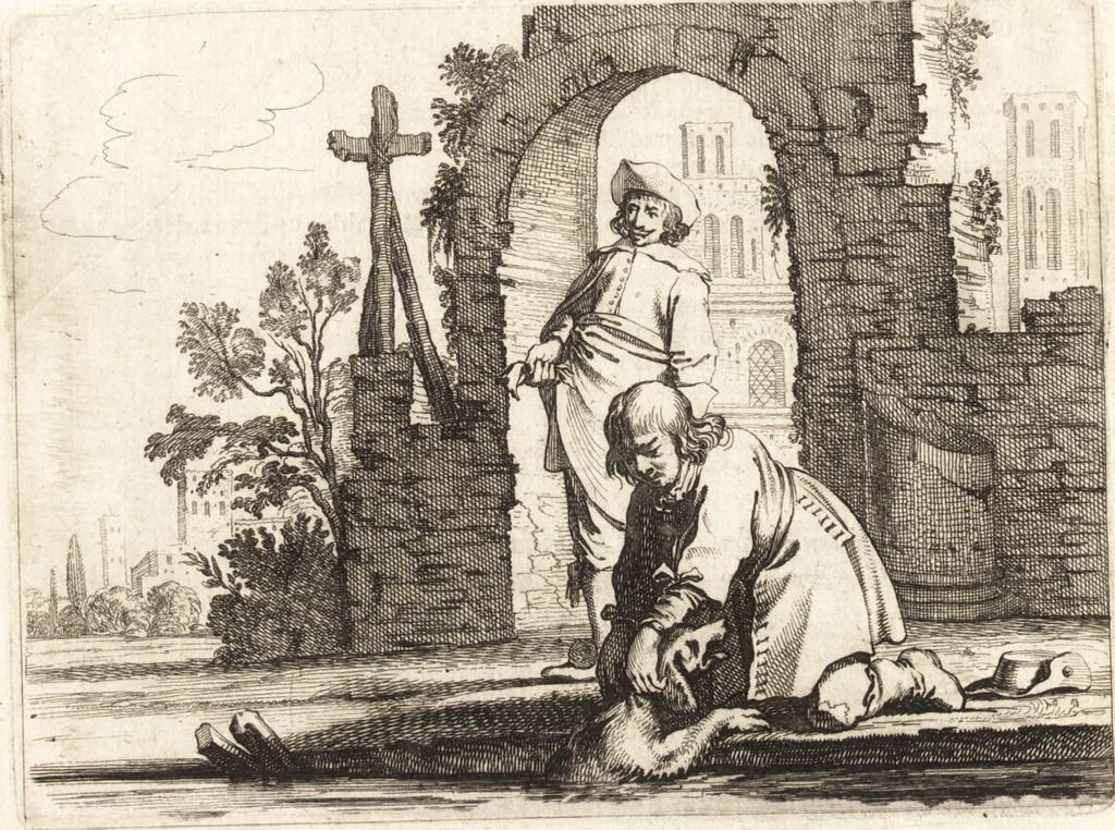 An illustration from Ian vander Veens Zinne-beelden, oft, Adams appel : verciert met seer aerdige const-plaeten : mitsgaders syne oude ende nieuwe ongemeene Bruydt-lofs, ende Zege-zangen, 1642, leaf 91