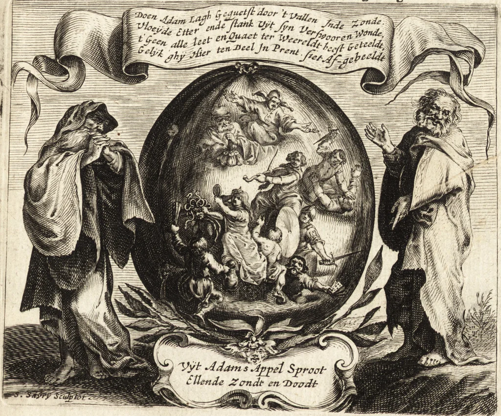 An illustration from Ian vander Veens Zinne-beelden, oft, Adams appel : verciert met seer aerdige const-plaeten : mitsgaders syne oude ende nieuwe ongemeene Bruydt-lofs, ende Zege-zangen, 1642, leaf 10