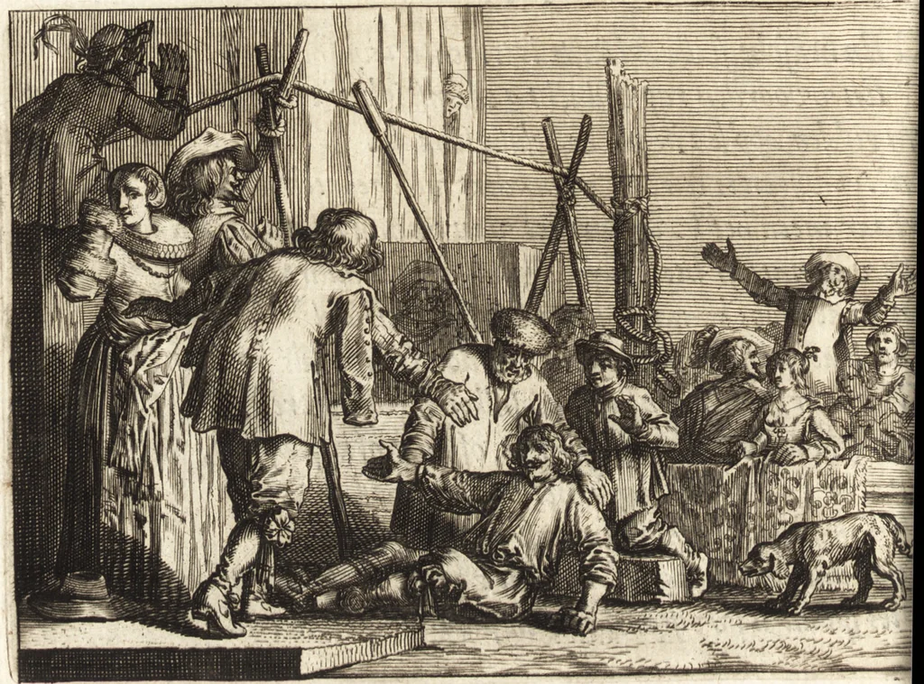 An illustration from Ian vander Veens Zinne-beelden, oft, Adams appel : verciert met seer aerdige const-plaeten : mitsgaders syne oude ende nieuwe ongemeene Bruydt-lofs, ende Zege-zangen, 1642, leaf 159