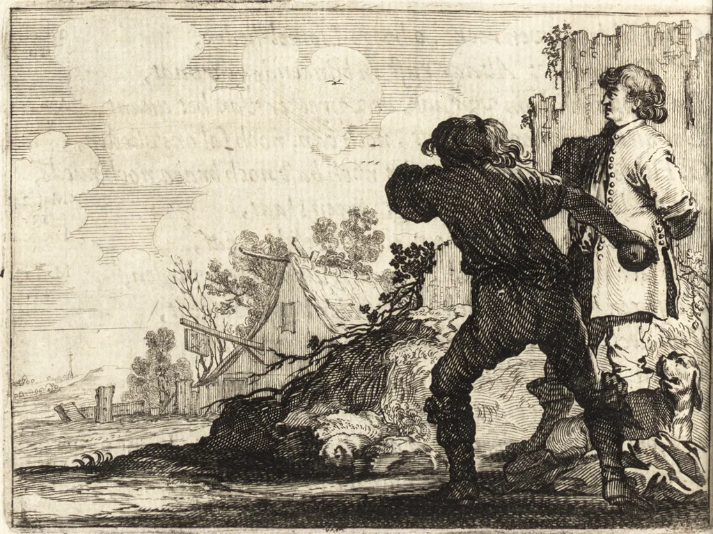 An illustration from Ian vander Veens Zinne-beelden, oft, Adams appel : verciert met seer aerdige const-plaeten : mitsgaders syne oude ende nieuwe ongemeene Bruydt-lofs, ende Zege-zangen, 1642, leaf 287