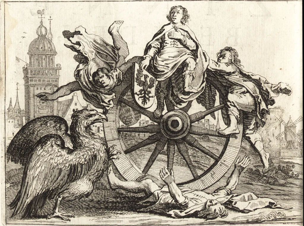 An illustration from Ian vander Veens Zinne-beelden, oft, Adams appel : verciert met seer aerdige const-plaeten : mitsgaders syne oude ende nieuwe ongemeene Bruydt-lofs, ende Zege-zangen, 1642, leaf 33