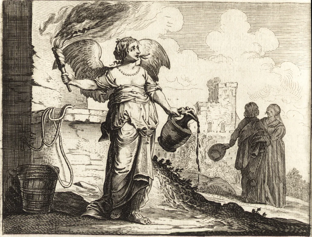An illustration from Ian vander Veens Zinne-beelden, oft, Adams appel : verciert met seer aerdige const-plaeten : mitsgaders syne oude ende nieuwe ongemeene Bruydt-lofs, ende Zege-zangen, 1642, leaf 45