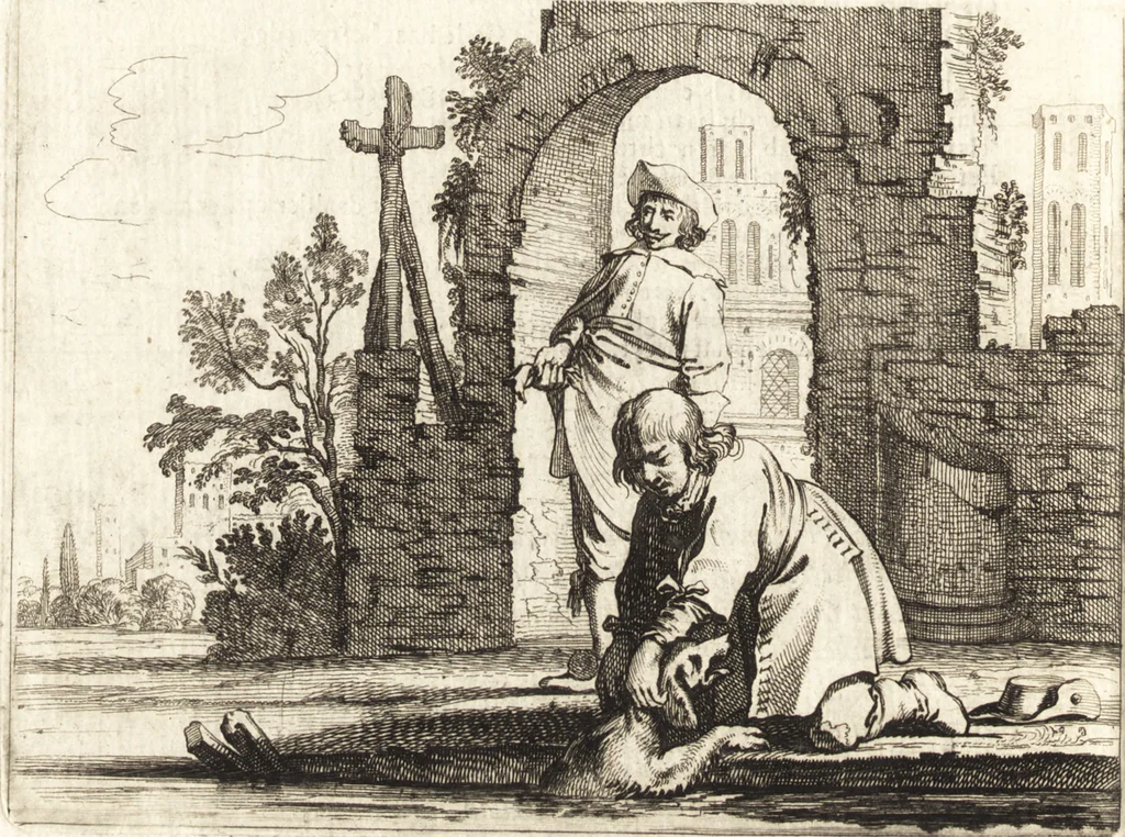 An illustration from Ian vander Veens Zinne-beelden, oft, Adams appel : verciert met seer aerdige const-plaeten : mitsgaders syne oude ende nieuwe ongemeene Bruydt-lofs, ende Zege-zangen, 1642, leaf 93