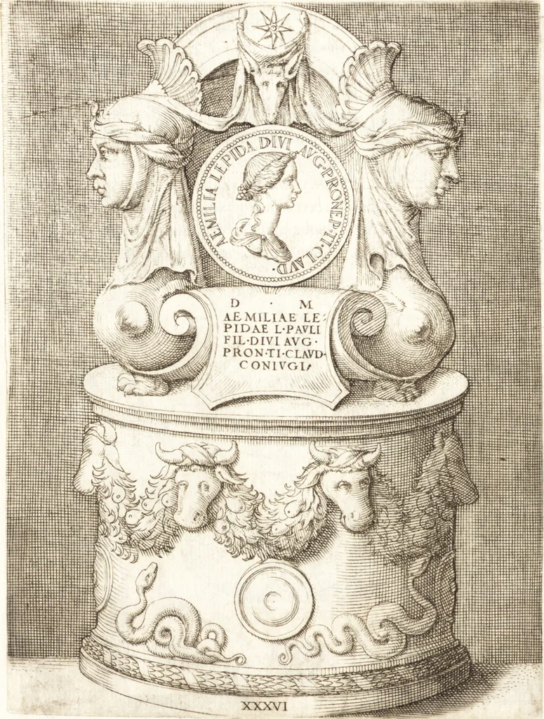 An illustration from Le imagini delle donne avgvste intagliate in istampa di rame : con le vite, et ispositioni di Enea Vico : sopra i riversi delle loro medaglie antiche, 1557, leaf 155