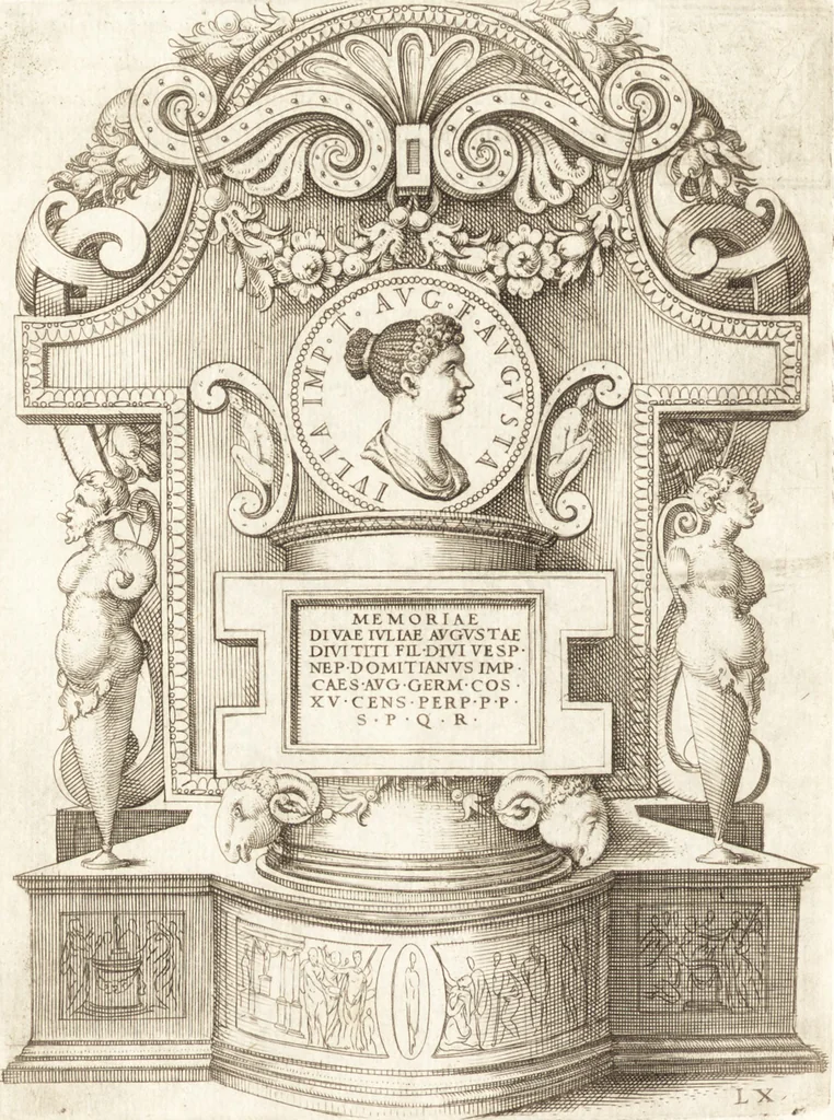 An illustration from Le imagini delle donne avgvste intagliate in istampa di rame : con le vite, et ispositioni di Enea Vico : sopra i riversi delle loro medaglie antiche, 1557, leaf 215