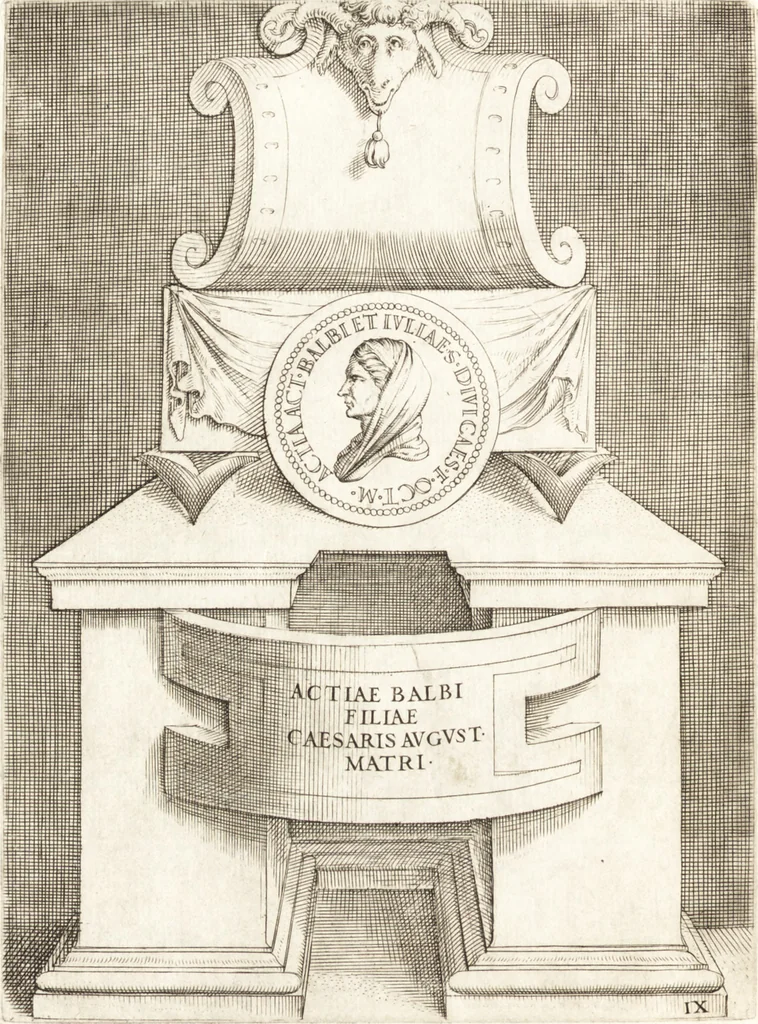 An illustration from Le imagini delle donne avgvste intagliate in istampa di rame : con le vite, et ispositioni di Enea Vico : sopra i riversi delle loro medaglie antiche, 1557, leaf 43