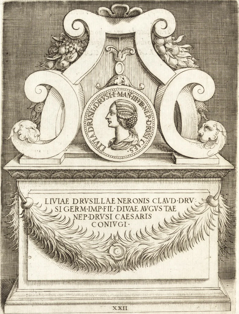 An illustration from Le imagini delle donne avgvste intagliate in istampa di rame : con le vite, et ispositioni di Enea Vico : sopra i riversi delle loro medaglie antiche, 1557, leaf 99