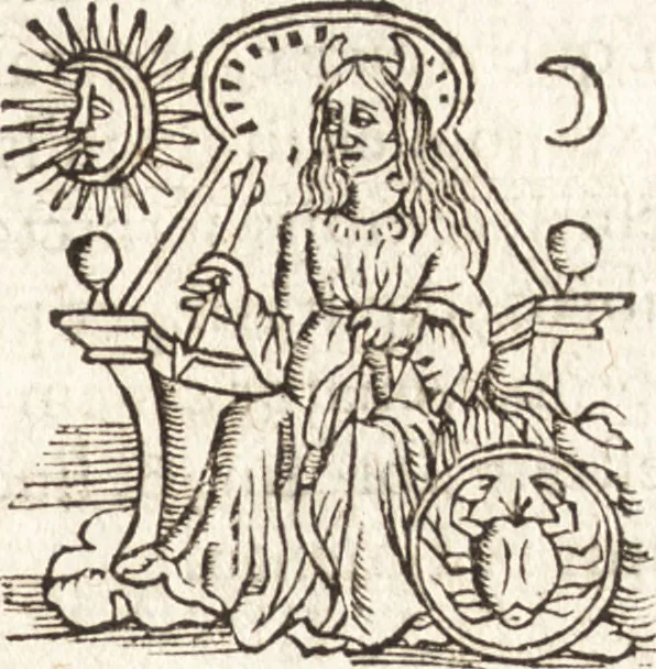 An illustration from Iordanvs Brvnvs nolanvs De vmbris idearvm : implicantibus artem quaerendi, inueniendi, iudicandi, ordinandi, & applicandi : ad internam scripturam, & non vulgares per memoriam operationes explicatis, 1582, leaf 206