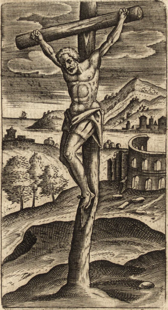 An illustration from Ivsti LipsI de crvce libri tres : ad sacram profanámque historiam vtiles : vnà cum notis, 1606, leaf 28