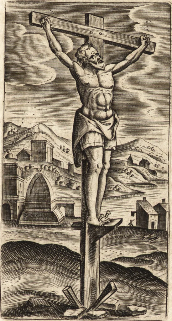 An illustration from Ivsti LipsI de crvce libri tres : ad sacram profanámque historiam vtiles : vnà cum notis, 1606, leaf 50
