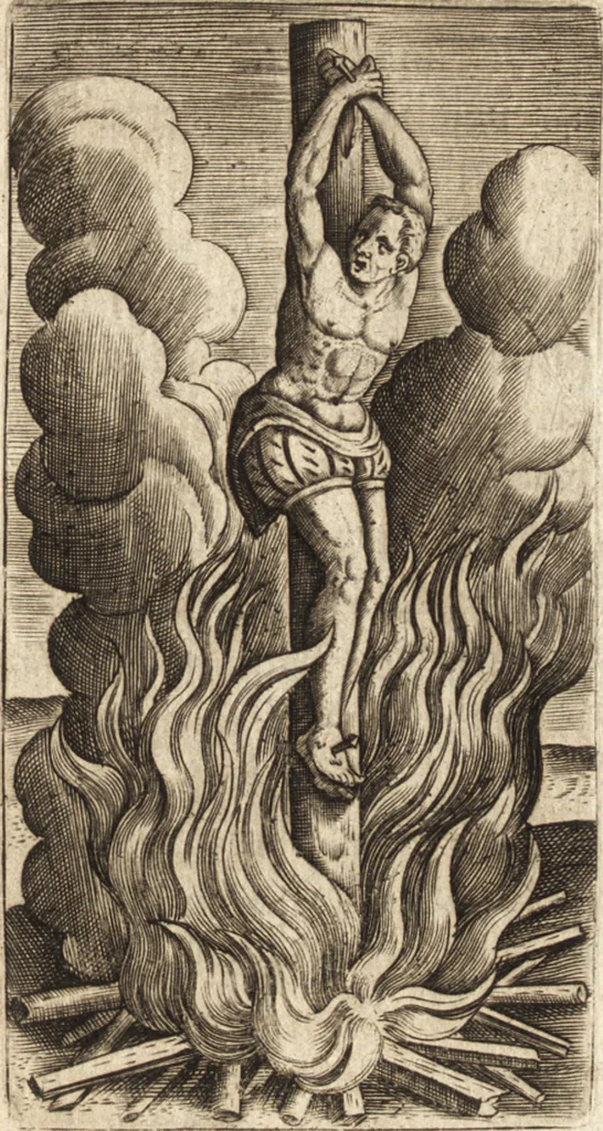 An illustration from Ivsti LipsI de crvce libri tres : ad sacram profanámque historiam vtiles : vnà cum notis, 1606, leaf 70