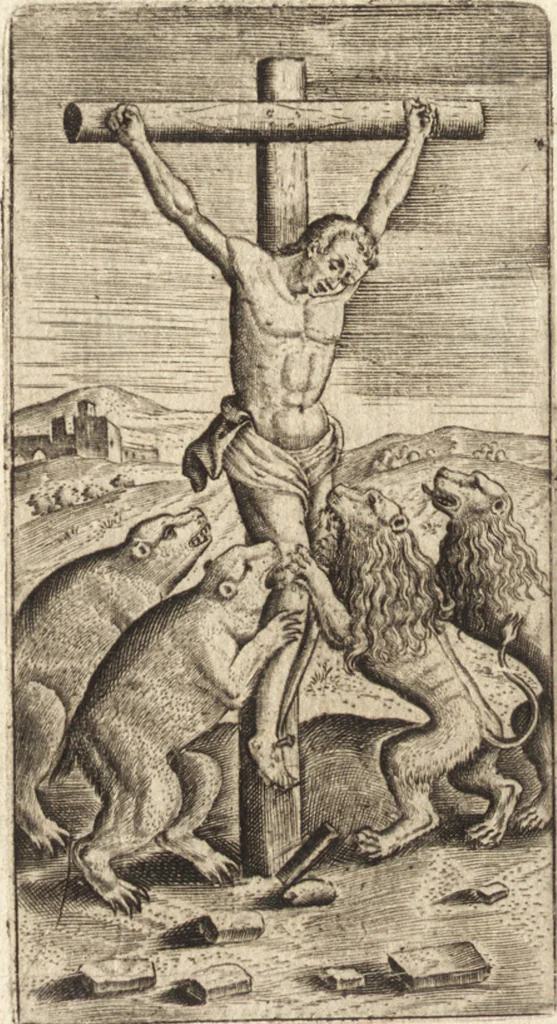 An illustration from Ivsti LipsI de crvce libri tres : ad sacram profanámque historiam vtiles : vnà cum notis, 1606, leaf 71