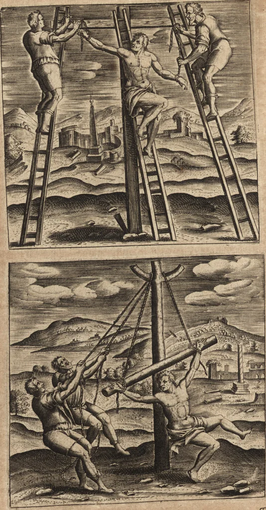 An illustration from Ivsti LipsI de crvce libri tres : ad sacram profanámque historiam vtiles : vnà cum notis, 1606, leaf 91
