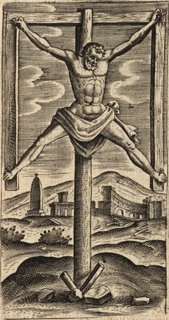 An illustration from Ivsti LipsI de crvce libri tres : ad sacram profanámque historiam vtiles : vnà cum notis, 1606, leaf 96