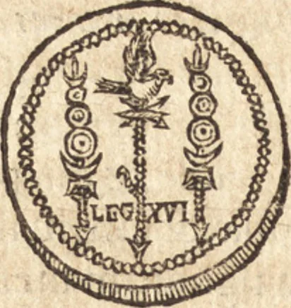 An illustration from Ivsti LipsI De militia Romana libri qvinqve : commentarivs ad Polybivm, 1602, leaf 173